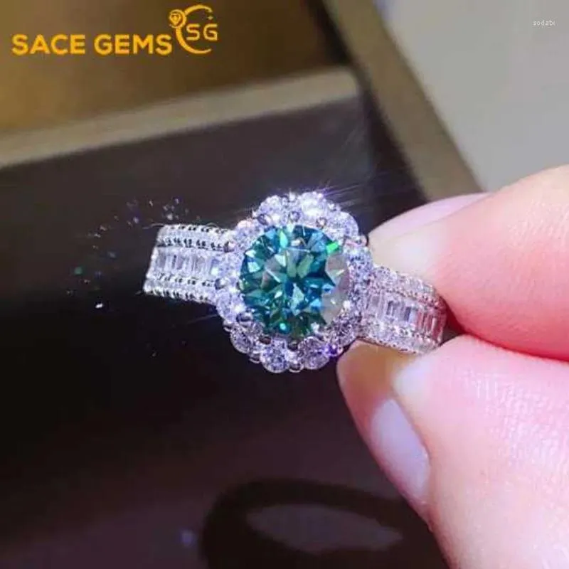 Cluster Rings SACE GEMS GRA Certified D Color 1CT Moissanite Ring 925 Sterling Silver Plated With 18K White Gold For Women Fine Smycken