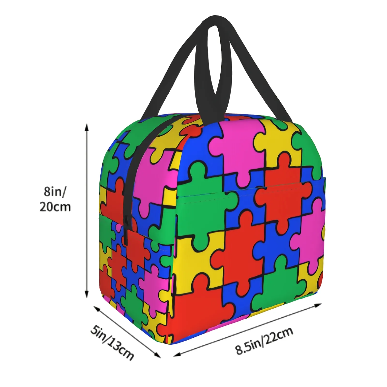 Puzzle coloré Sac à lunch isolé pour les femmes Split Joint Jigsaw Boîte à lunch réutilisable Tote de fuite pour le travail