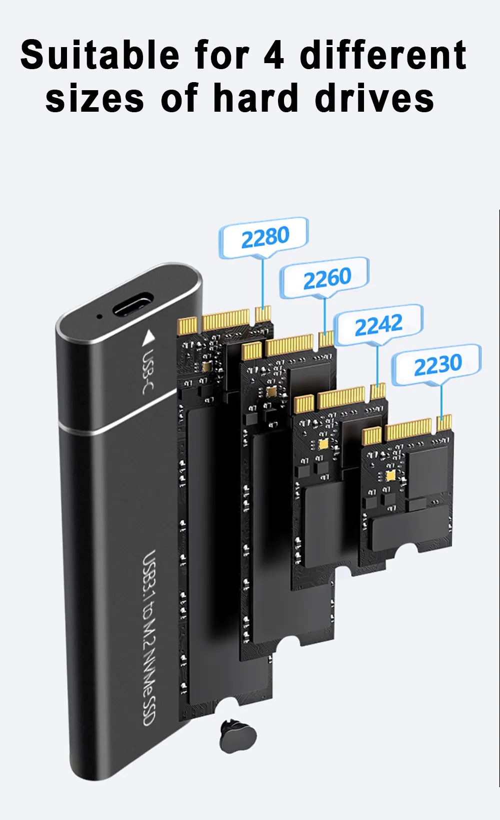 M2 NVMe SSD Enclosure USB Type C 3.1 Adapter 10Gbps PCIe M.2 To USB ...