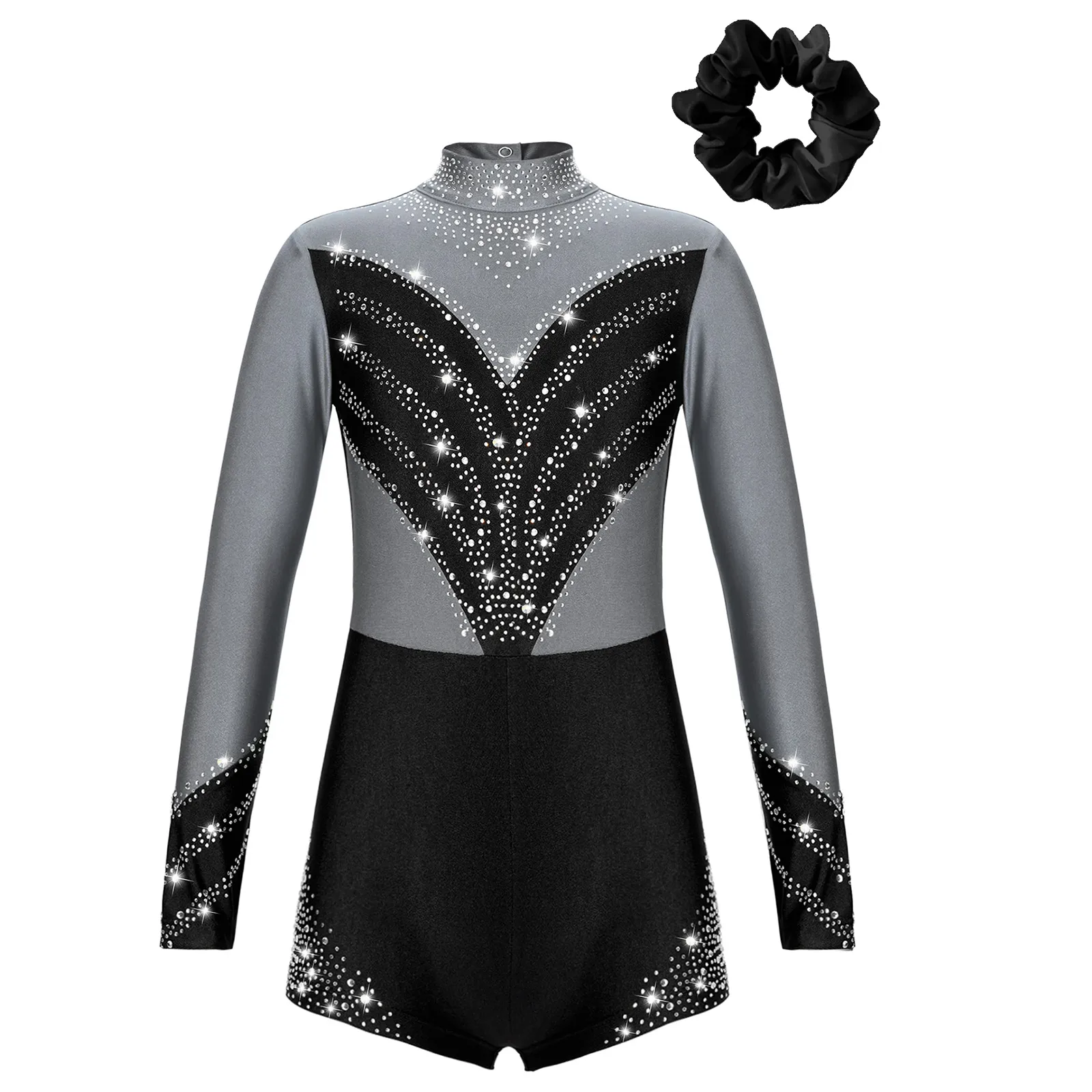 Iiniim Kids Girls Shiny Rhinestone Full Body Long Sleeve Unitard One Piece Gymnastics Dance Bodysuit Jumpsuit Catsuit A Red 16