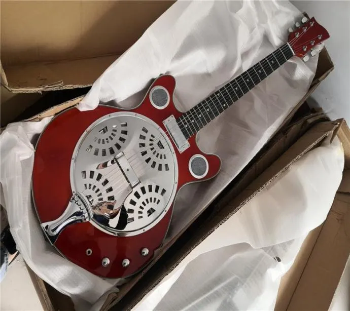 Resonator elektrisk gitarr röd rostfritt stål kropp rostråk fingerbräda 6 strängar2394480