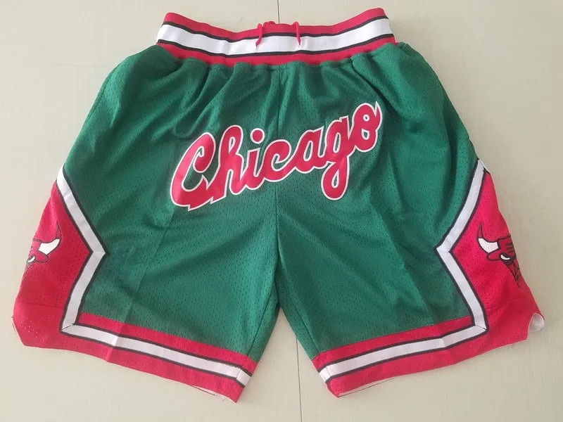 Pantaloncini da uomo''Chicago''Bulls''Pantaloncini da basket retrò in rete ricamati casual atletici da palestra per la squadra verde 001