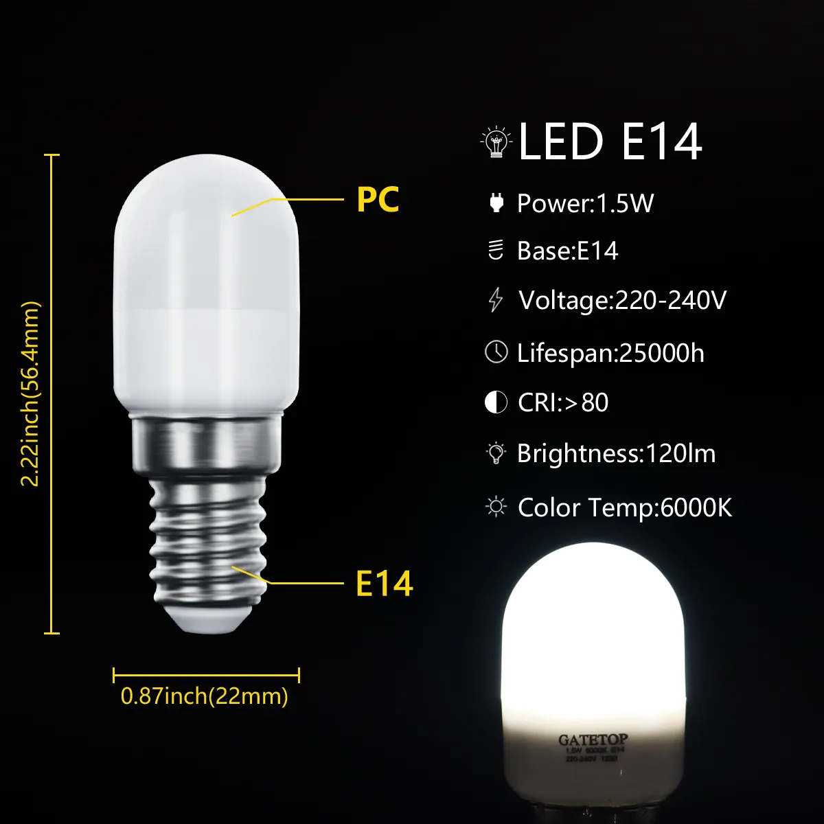 Lampadina LED E14 Helio 1.5W (equivalente A 15W) Per Frigorifero, Luce Bianca 4000K, Made In Italy