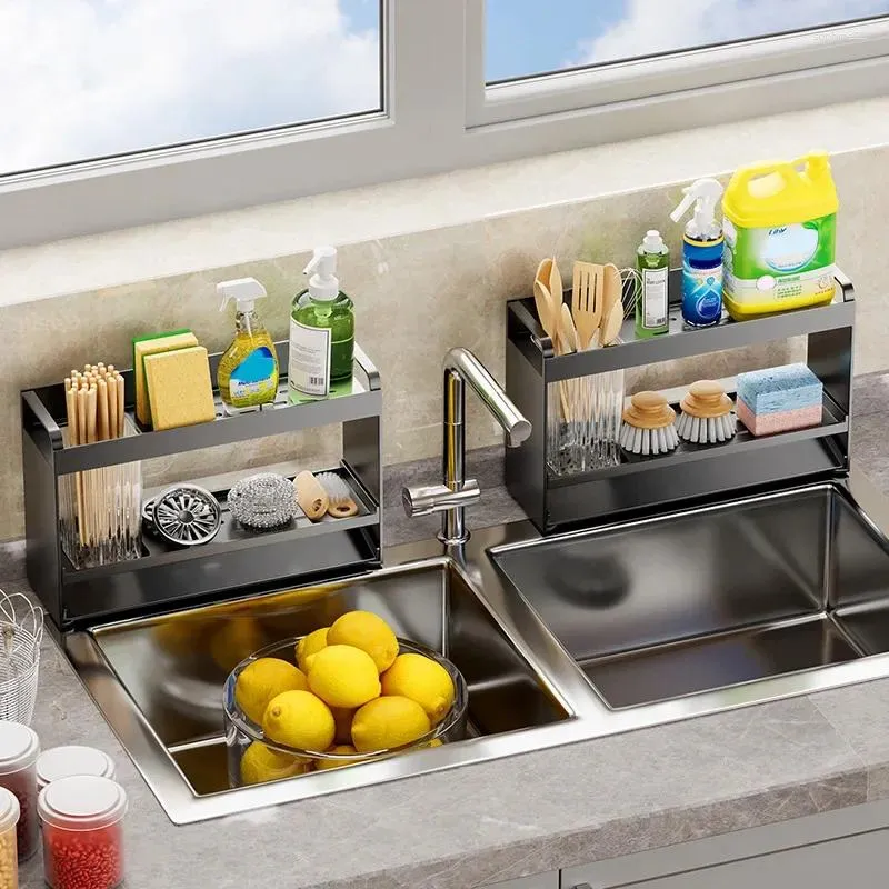 Kitchen Storage Countertop Sink Rag Organizer Cleaning Supply Utensils Drainage Rack