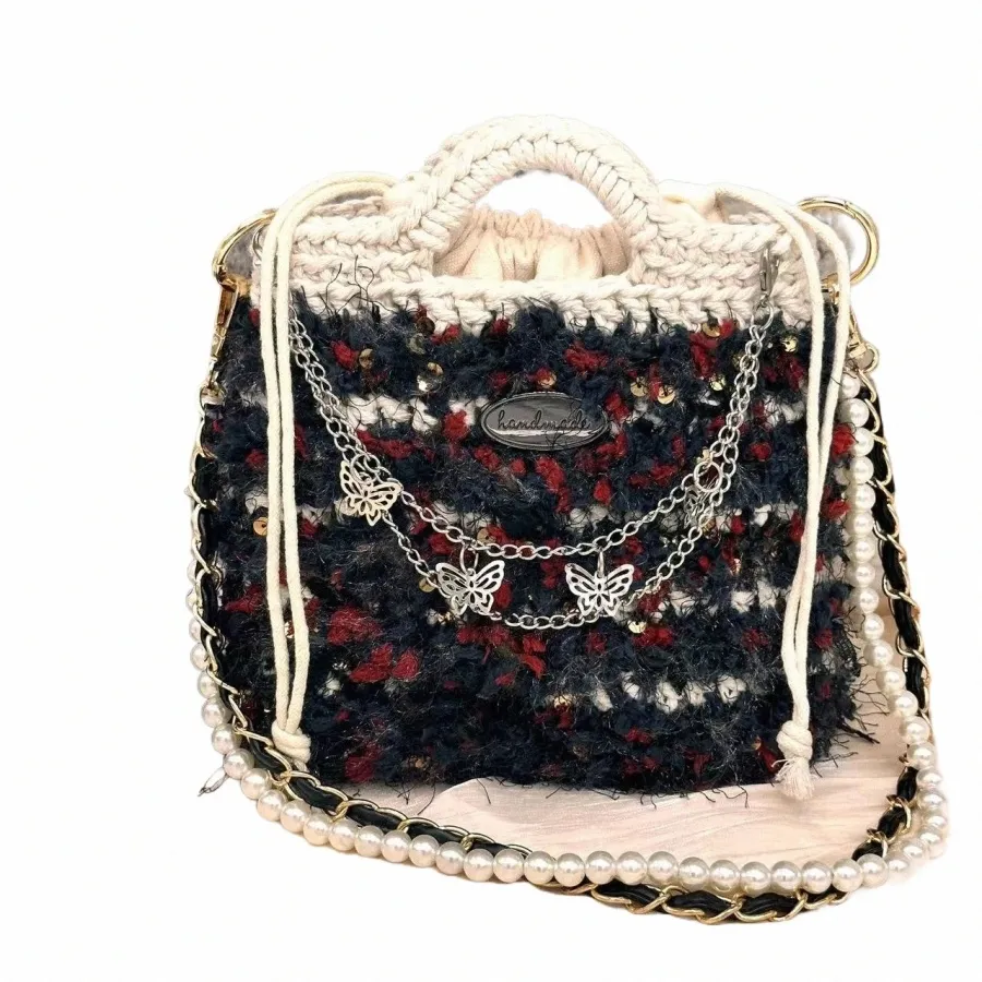 MS Pure Bolsa de crochet hecha a mano para mujeres de alta calidad de lana mezclada hilo francés bolso de la axila bolsa chic damas monederos nuevo 2023 h2bu #