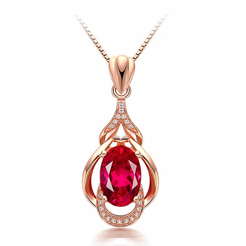 Korean version pigeon blood red Tourmaline Pendant color Pendant Necklace womens 18K inlaid Red Water Drop Pendant