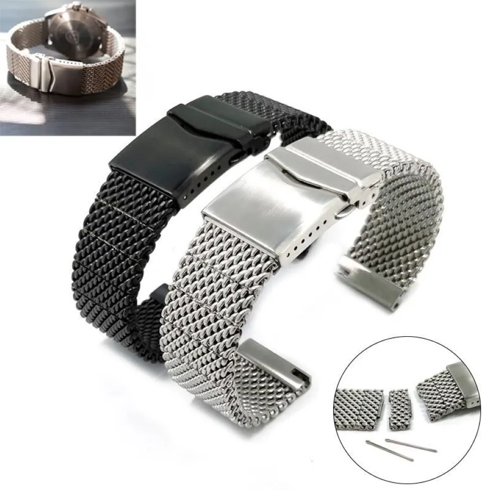 Relógio Bandas Sólido 22mm para Breit-Ling Watchband 5 Malha Aço Inoxidável Homem Strap Flat End Preto Prata Rápida Liberação Seguro Buc238R