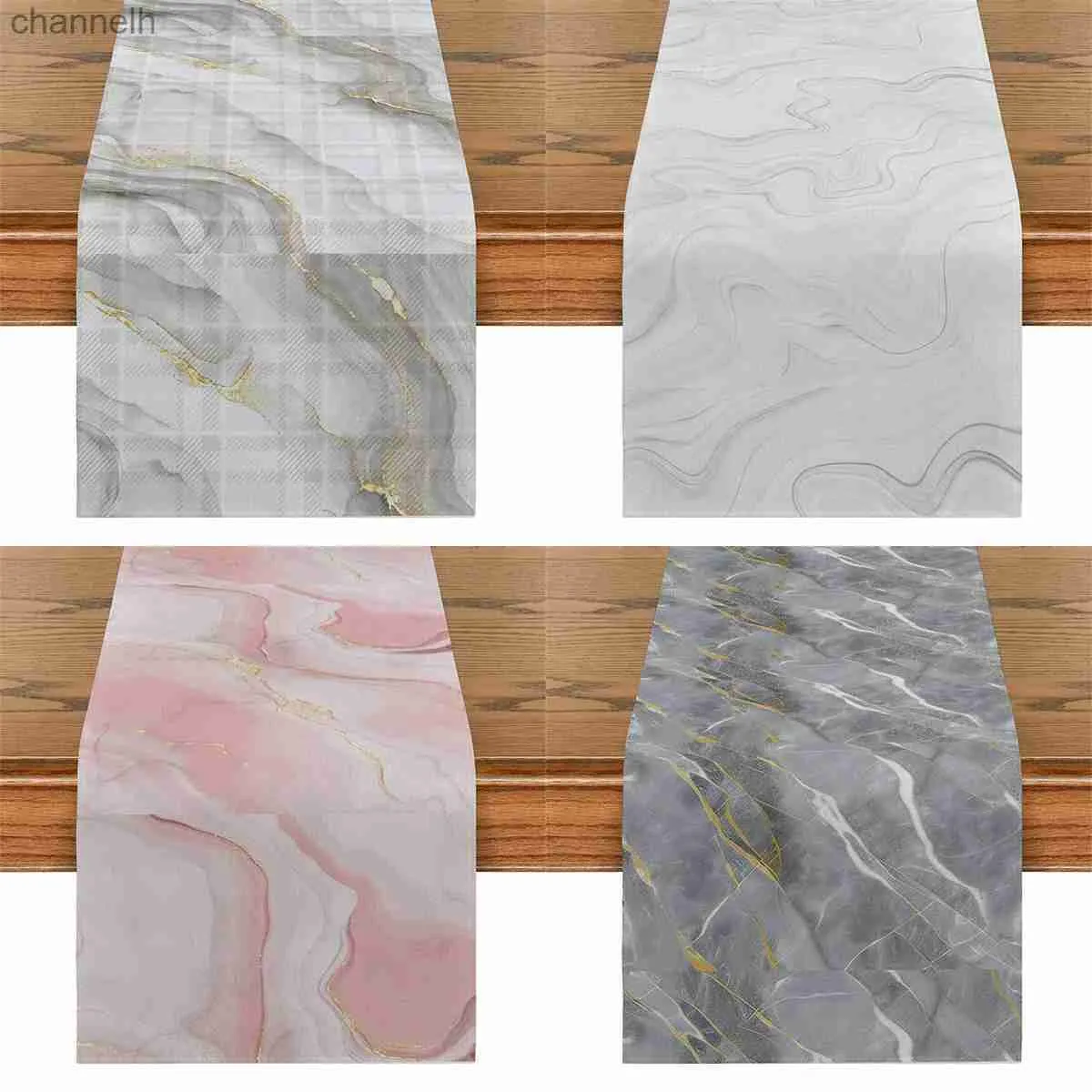 Table Runner Grey Marble Runners Pink Champagne Gold Textured Elegant Hotel Holiday Party Family Kitchen Tables Decorated yq240330