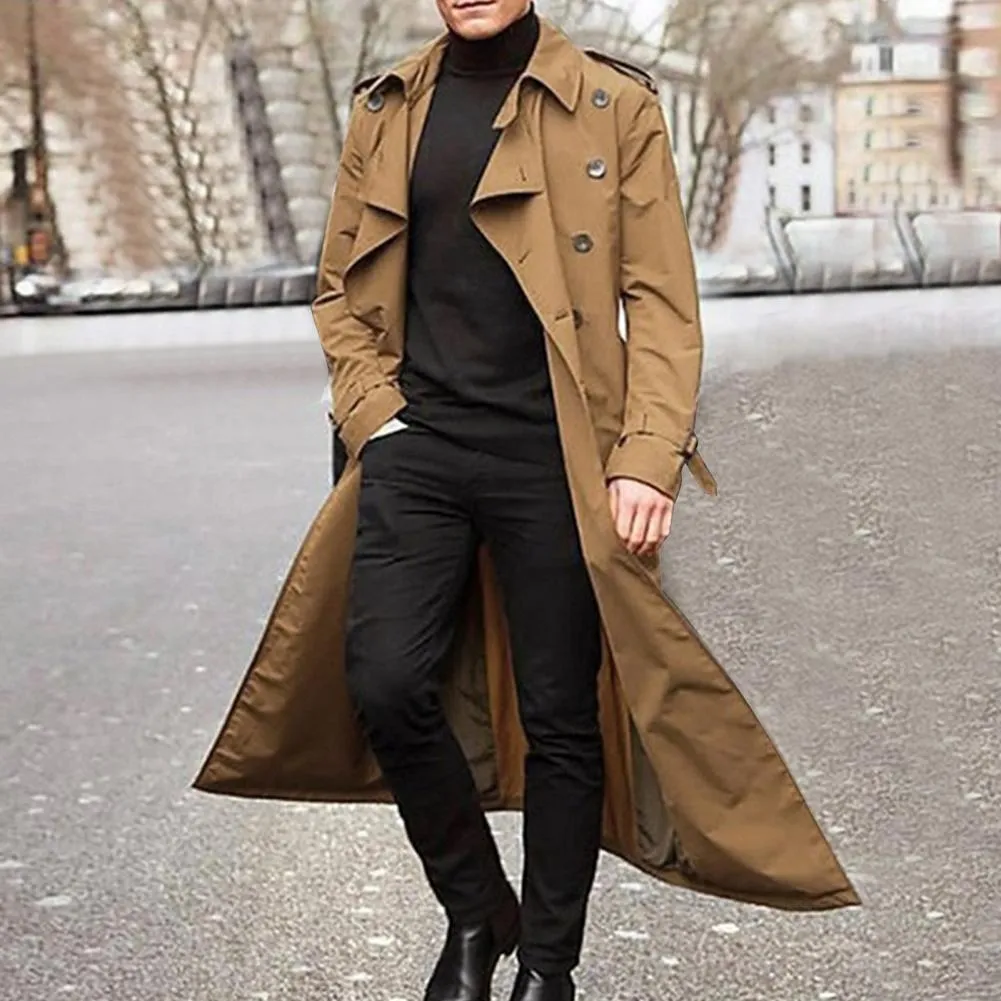 Cappotto invernale da uomo, doppiopetto, trench lungo, con risvolto, soprabito elegante per il freddo, stile business autunnale (XL nero