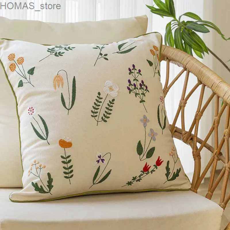 Pillow 45X45CM Pure Cotton Embroidery Office Cushion case Car Cushion Cover Lumbar case Sofa case Y240401FXRJ