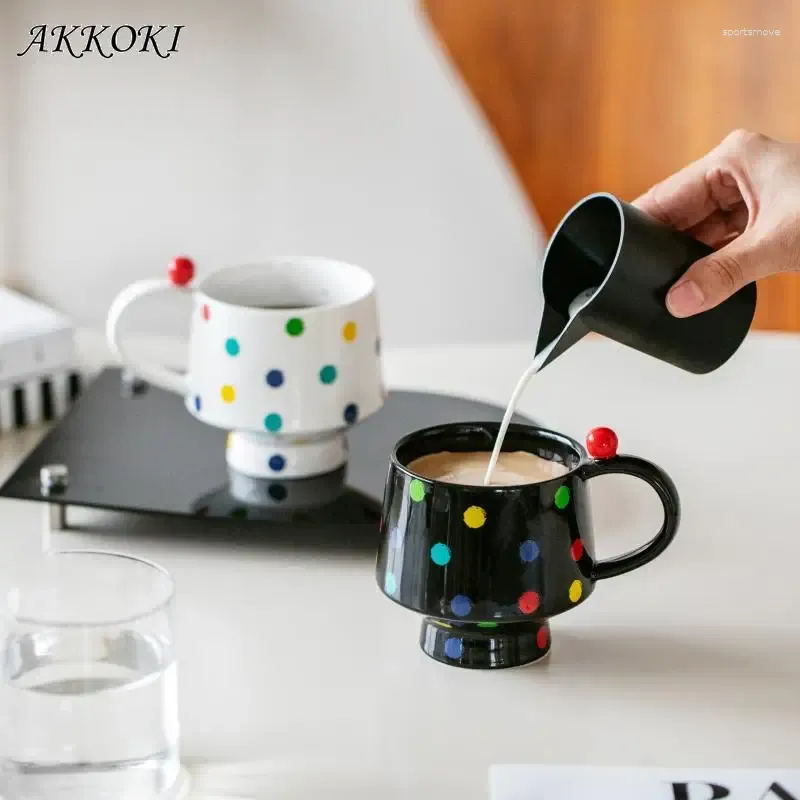 Кружки керамические, ручная работа, круглая точка, чашка для кофе, молока, воды, напиток, корейский стиль, овсянка, посуда для напитков для завтрака