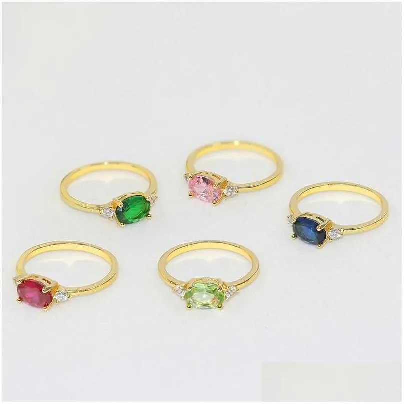 Anillos de boda para mujer Mticolor Circón ovalado de lujo Color dorado claro Regalo de novia Joyería al por mayor R883 Anillo de entrega de boda Dhaka