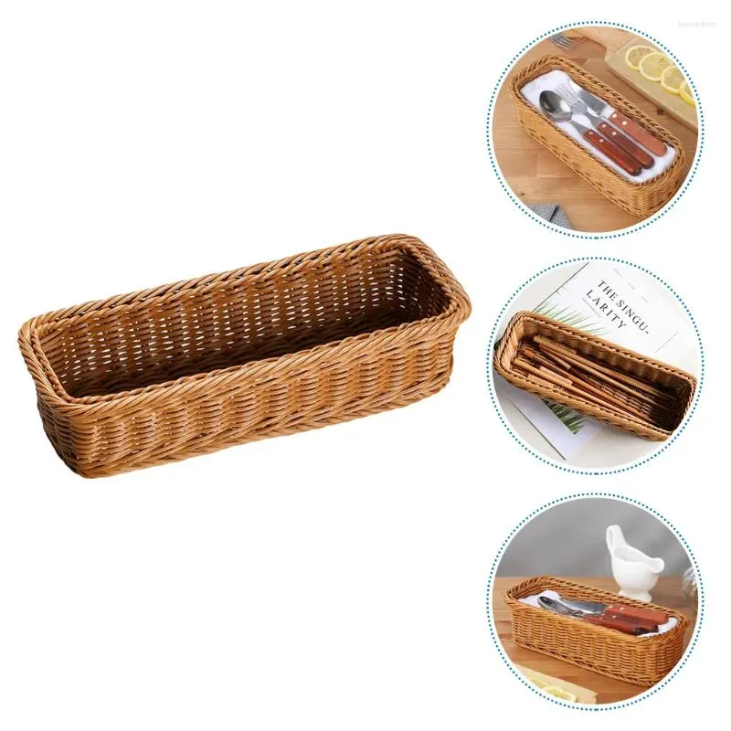 Rangement de cuisine Panier en plastique Imitation tissée Handleur Handlers Snacks de couverts en osier Snacks Bureau