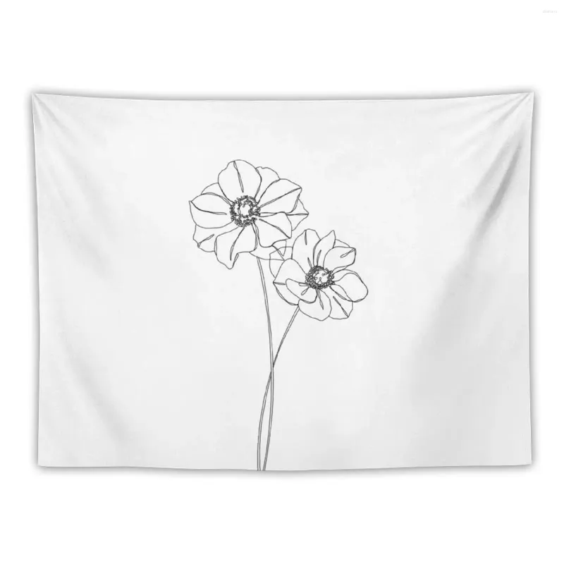 Wandtapijten Botanische illustratie Lijntekening - Anemonen Tapijt Decoratieve schilderijen Nordic Home Decor