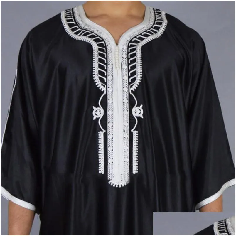 Etnische kleding Moslim man Kaftan Marokkaanse mannen Jalabiya Dubai Jubba Thobe Katoen lang shirt Casual Jeugd Zwart gewaad Arabische kleding Plus Otezi