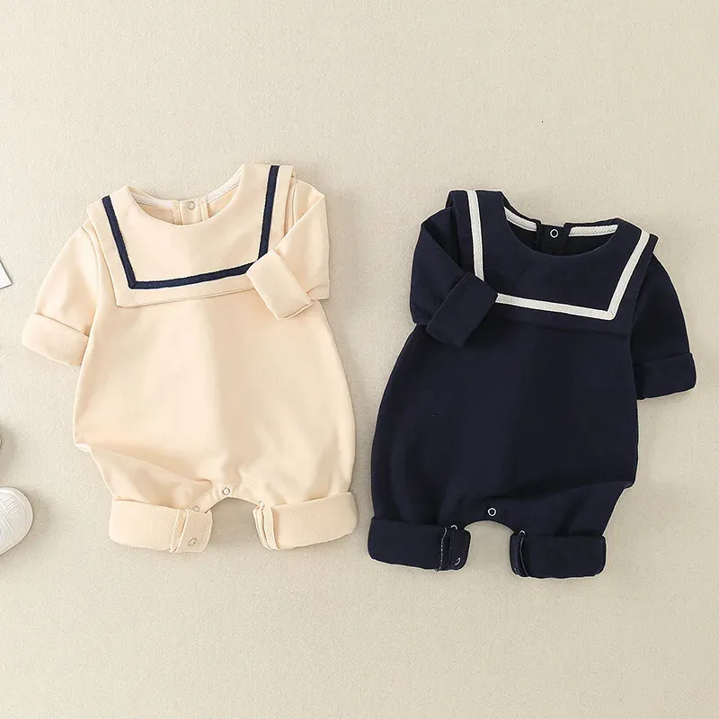 Lente geboren Baby Meisjes Jongens Katoenen Romper Marine Stijl Baby Lange Mouw Outfit Baby Baby Body 0-2Y 240325