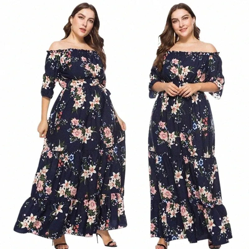 sl Hals Vrouwen Plus Size Dres Bloemen Gedrukt Fi Elegant Boheems Strand Dr Dames Casual Streetwear Lente Zomer z4hb #