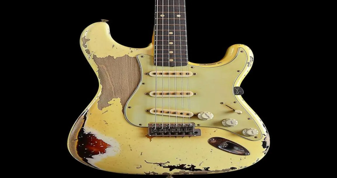 Tung relikvit över Sunburst Strat Electric Guitar Johncruz Masterbuilt 1961 Pinup Alder Body Rosewood Fingerboard8246009