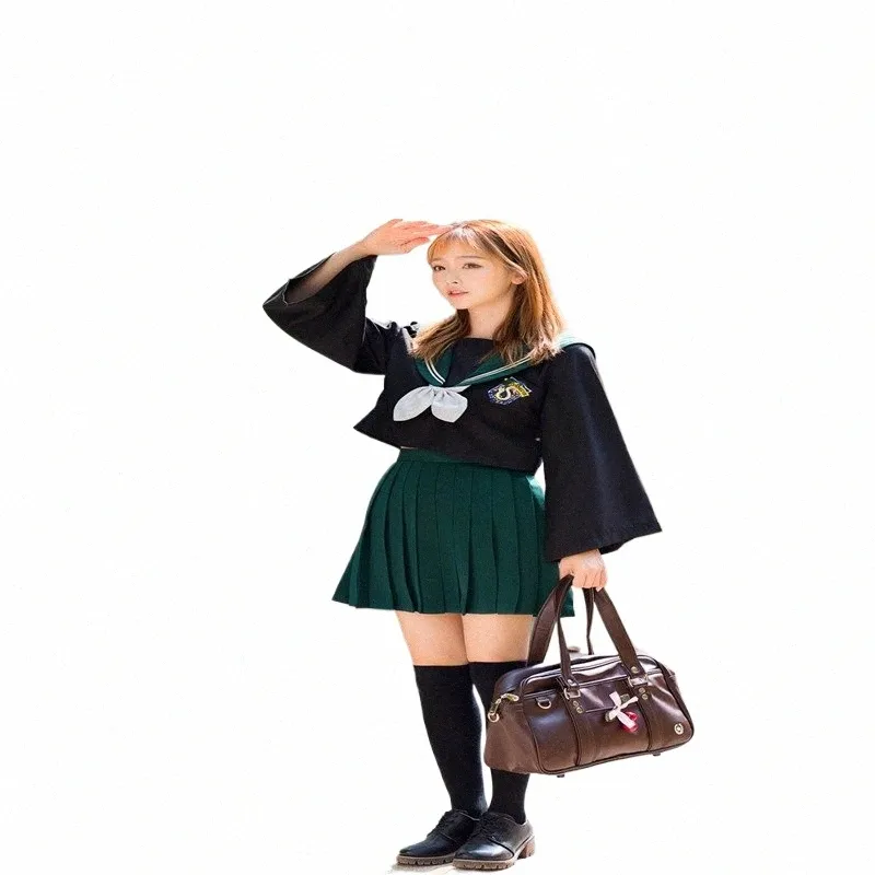 Zwarte Matrozenpakken met Korte Lengte Plooirok Japanse Schooluniformen Voor Meisjes Leuke Volledige Sets Cosplay JK Kostuum Serie p8Fx #