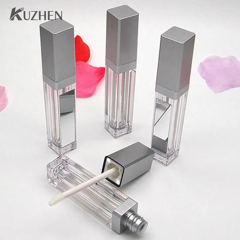 Storage Bottles Empty Makeup DIY Lip Gloss Bottle Black/silver Square Tube With LED Light Mirror Labial Glair 7.5ml