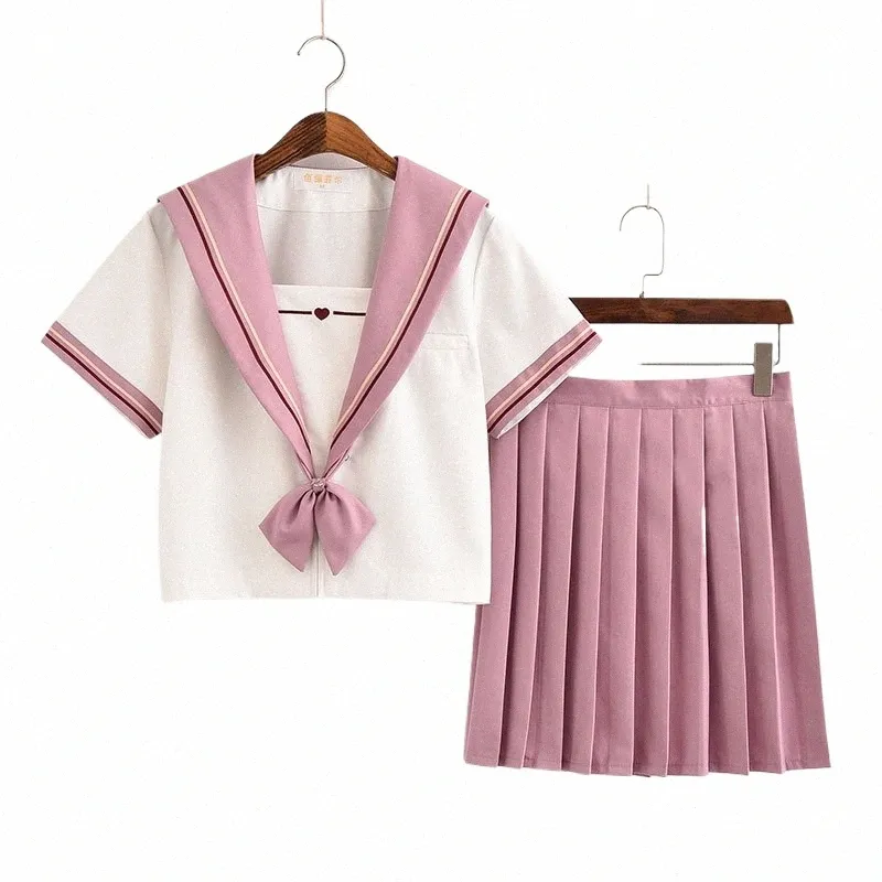 Nouveaux uniformes scolaires pour les filles Cupidon coeur brodé étudiant costume Lg manches japonais Cosplay Jk College Sailor Uniforme rose j5ni #