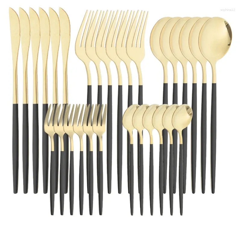 Ensembles de vaisselle 10sets 5pcs / set Kitchen Table Volent en acier inoxydable Dîner en or ensemble couteau à fourche à fourche de fourchette de fourchette