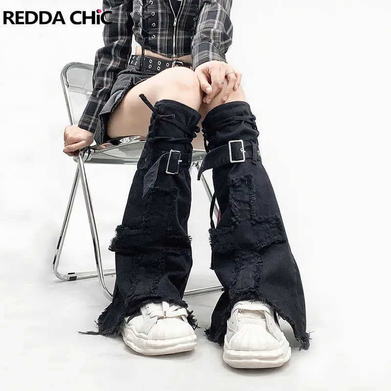【in a row】Denim corset leg warmers Women Girl Leg Warmers Denim Leggings Retro Punk Gothic