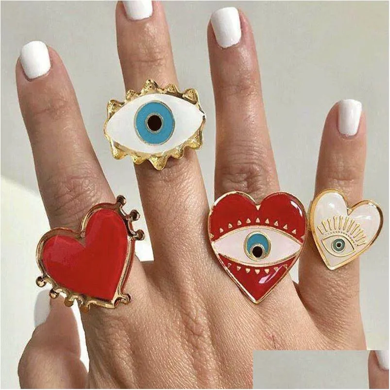 Yan taşlarla Avrupa ve Amerikan Modası Enamed Red Heart Love Ring Creative 18K Glod Evil Göz Ayarlanabilir Takı Damlası Teslimat DHG0S