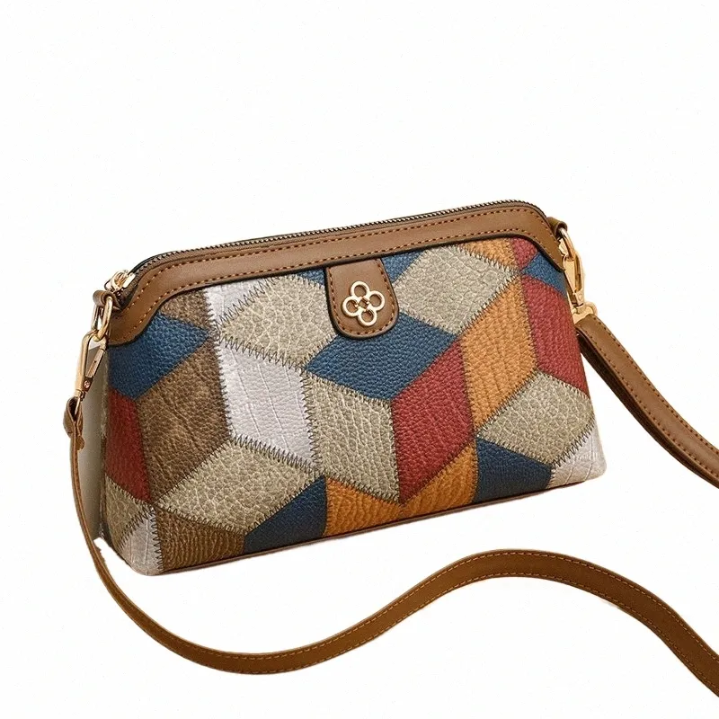 Argyle mönster crossbody väska, vintage färgblock axelväska, kvinnors varje dag handväska med dragkedja n3im#