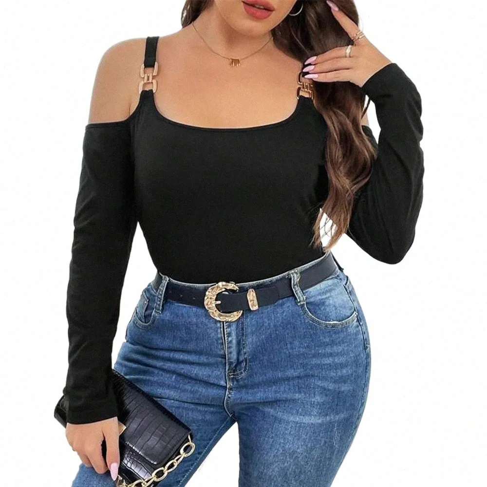 Plus Größe Frauen Blusen Neue Temperament Sexy Strapl Lg Hülse T-shirt Fi Casual Große Größe Einfarbig Elegante Tops m1v1 #