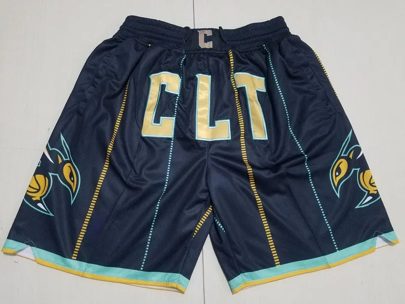 Mens''Charlotte''hornets''Authentic Shortsバスケットボールレトロメッシュ刺繍カジュアルアスレチックジムチームショーツブラック