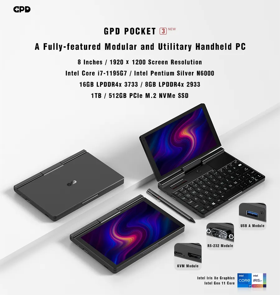 GPD Pocket 3 Mini 11 Inch Laptop PC Intel Core I7 1195G7, 16GB+1TB, 8 Inch, Win10/11, Iris Xe Graphics, Modular Full Featured Handheld From Ddmycrazy, $1,209 | DHgate.Com GPD Pocket 3 Mini 11 Inch Laptop PC Intel Core I7 1195G7, 16GB+1TB, 8 Inch, Win10/11, Iris Xe Graphics, Modular Full Featured Handheld From Ddmycrazy, $1,209 | DHgate.Com