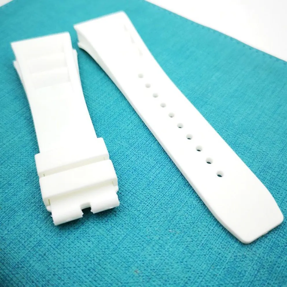Bracelet de montre blanc en caoutchouc, 25mm, pour RM011 RM 50-03 RM50-01228N