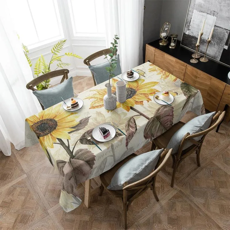 Toalha de mesa vintage flores borboletas amarelo girassol toalha de mesa retangular capa de férias decoração de jantar à prova d'água