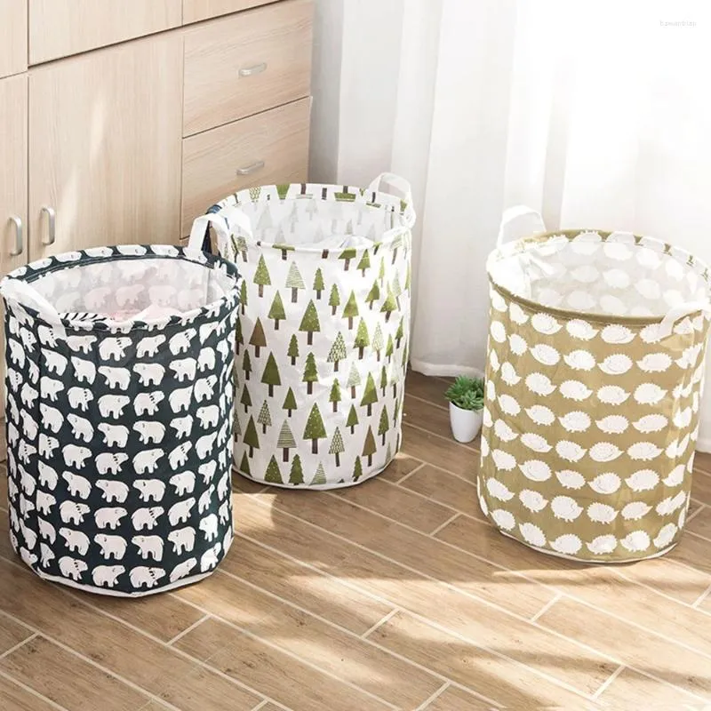 Sacs à linge Portable pliable panier de rangement seau coton lin tissu sale jouet vêtements salle organiser