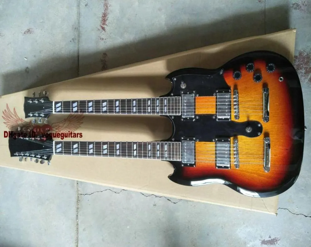 Double Neck Electric Guitar 1275 Double Neck Signed Aged Body Sunburst 612 Strings Electric Guitar Selling Music Instumen2532138