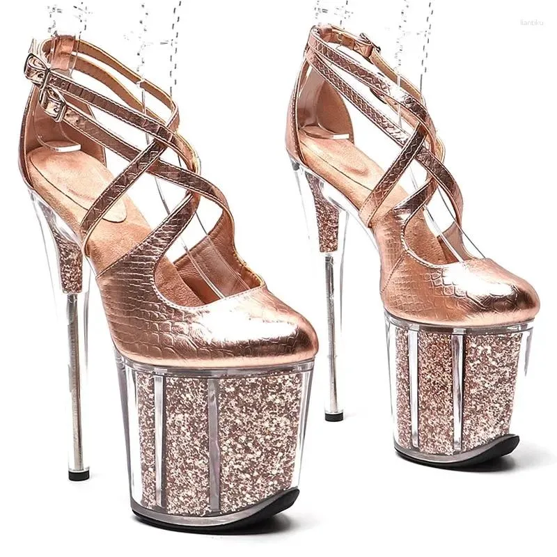 Chaussures de danse femmes 20CM/8 pouces paillettes supérieure Sexy exotique talon haut plate-forme sandales de fête pôle modèle montre 323