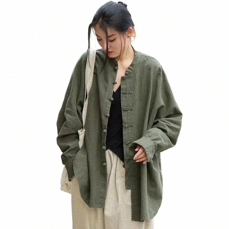 2024 donne cinese tradizionale vestito di linguetta lino Zen tè Hanfu Cardigan signore Tai Chi Kung Fu Top Vintage Cott Femal Abbigliamento i8KE #