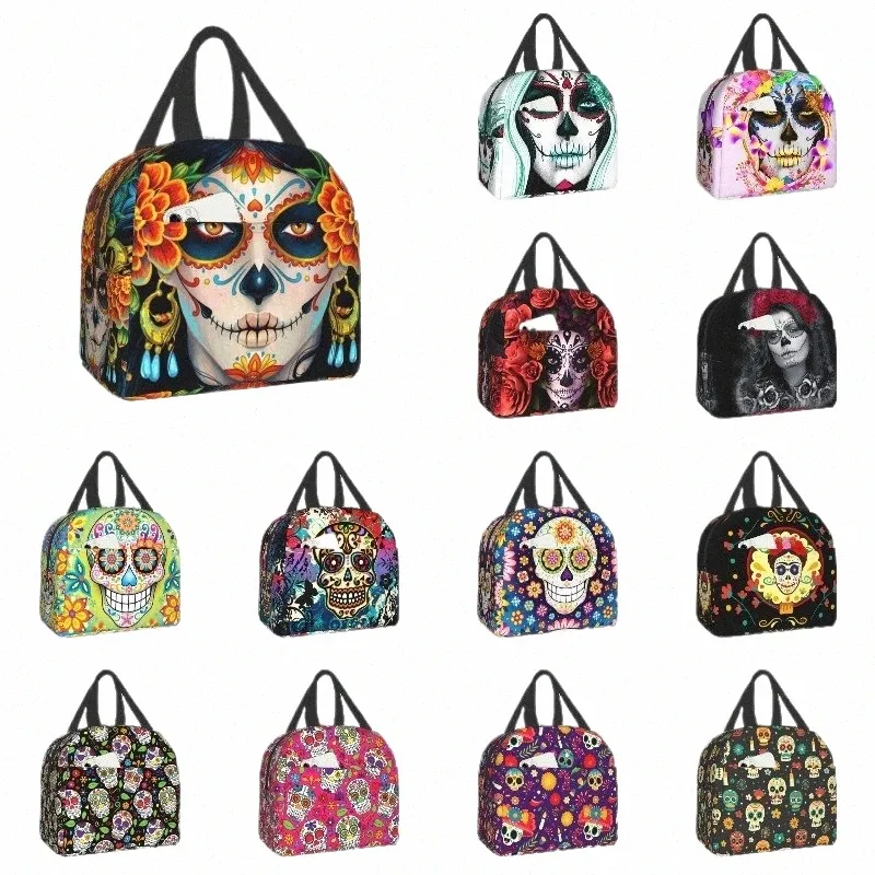 Day of the Dead Sugar Skullisolerade lunchpåsar för skolkontoret La Calavera Catrina Warm Cooler Thermal Lunch Box Women Kids Q6SK#