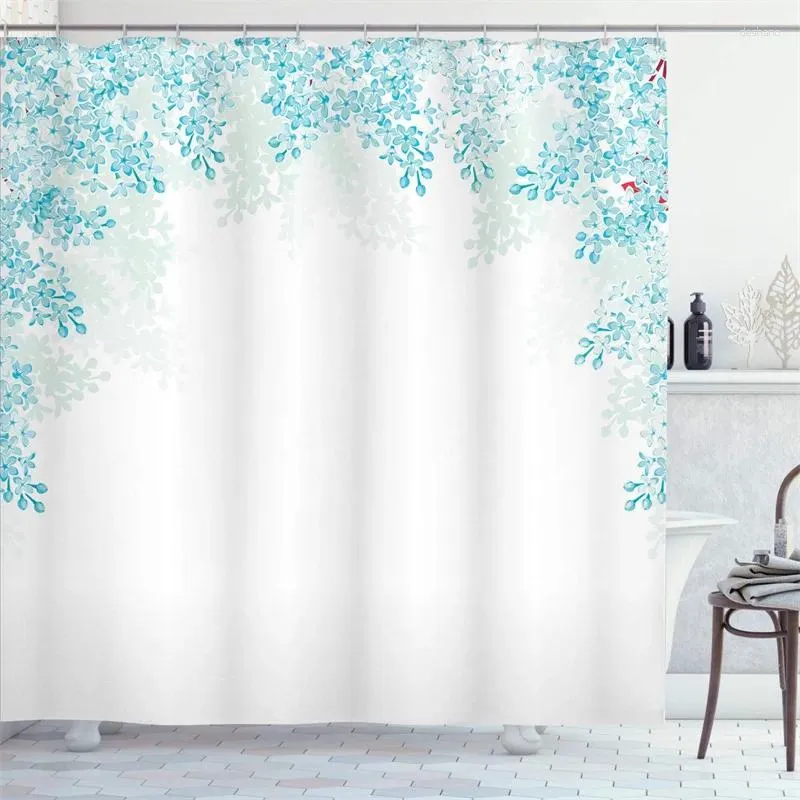 Shower Curtains 3D Blue Floral Curtain Liner Lavender Lilac Flowers In Blossom Vernal Season Soothing Color Shades Fabric