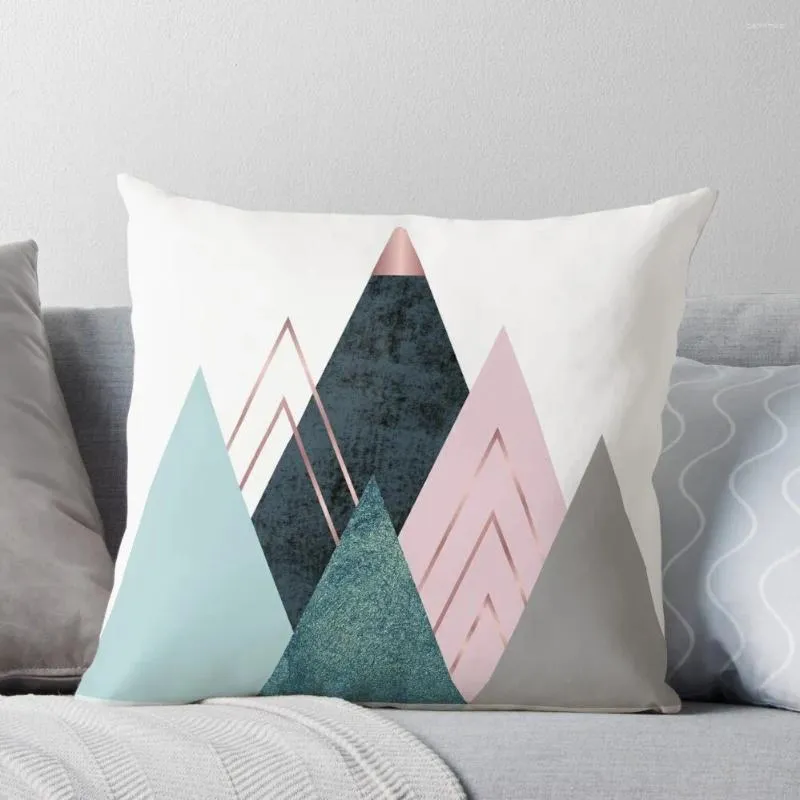 Kudde Abstract Minimalist Mountain - Pink Teal and Blue Throw Luxury Sofa S Dekorativa omslag för