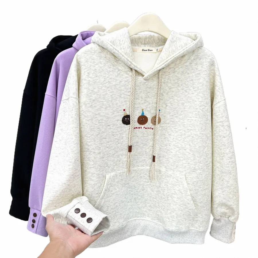 autumn Winter 2023 Plus Size Women's Fi Thick Towel Embroidered Hoodie j8Jf#