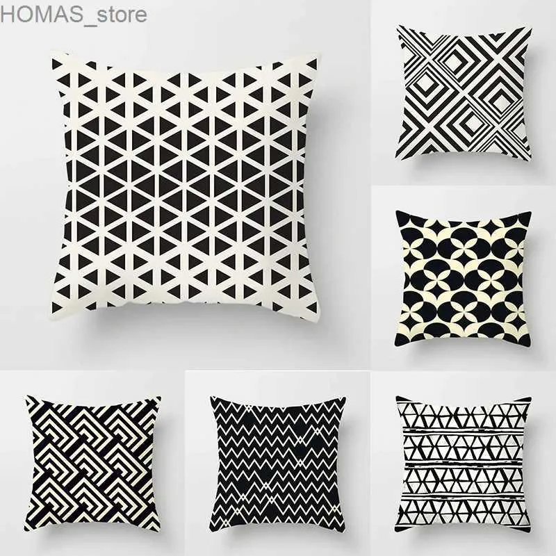 Pillow 45x45cm new geometric black and white peach skin case sofa office seat cushion cover creative decoration home Y240401