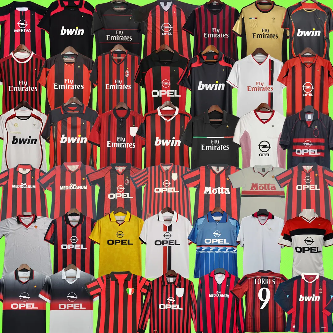 Retro-Fußballtrikots INZAGHI VIERI NESTA MALDINI RONALDINHO Fußballtrikot MILANS KAKA AC-Uniform 93 94 95 96 97 98 99 00 01 02 03 04 05 06 07 09 10 11 12 13 14 Maglia da calcio