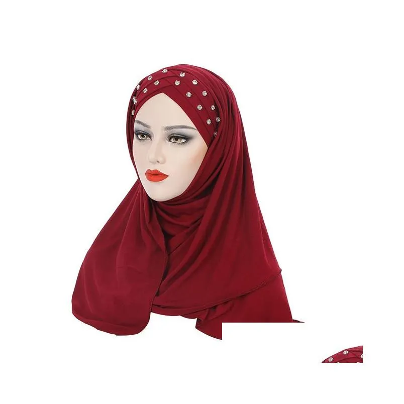 Beanie/Skull Caps 2023 Muslim Beads Cross Hijab Women Turban Pl On Ready Wear Instant Scarf Long One Piece Amira Islam Cap F Dhgarden Dhu5D