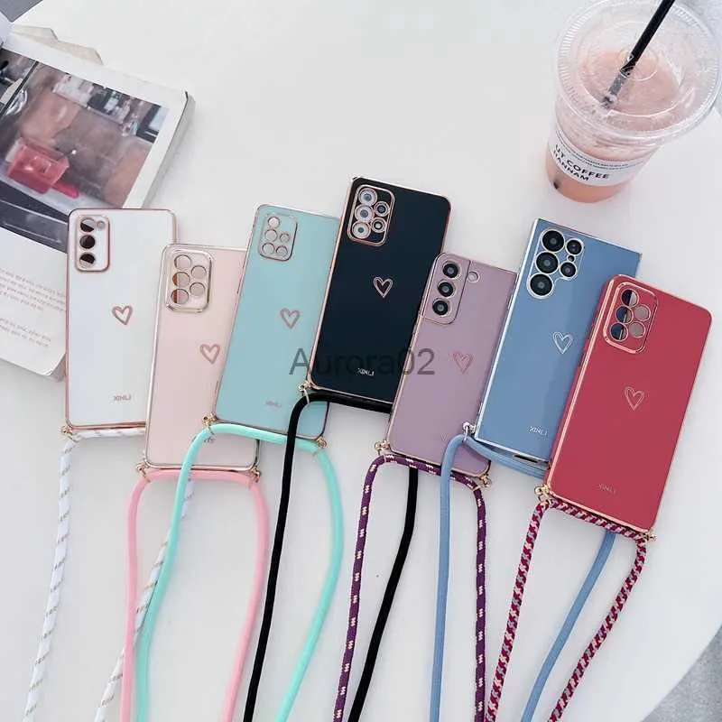 Cell Phone Cases Love Heart Crossbody Lanyard Strap Case For Samsung Galaxy S21 S20 S22 S23 S24 S10 S9 S8 Note 10 20 Plus Ultra Fe Cover yq240330