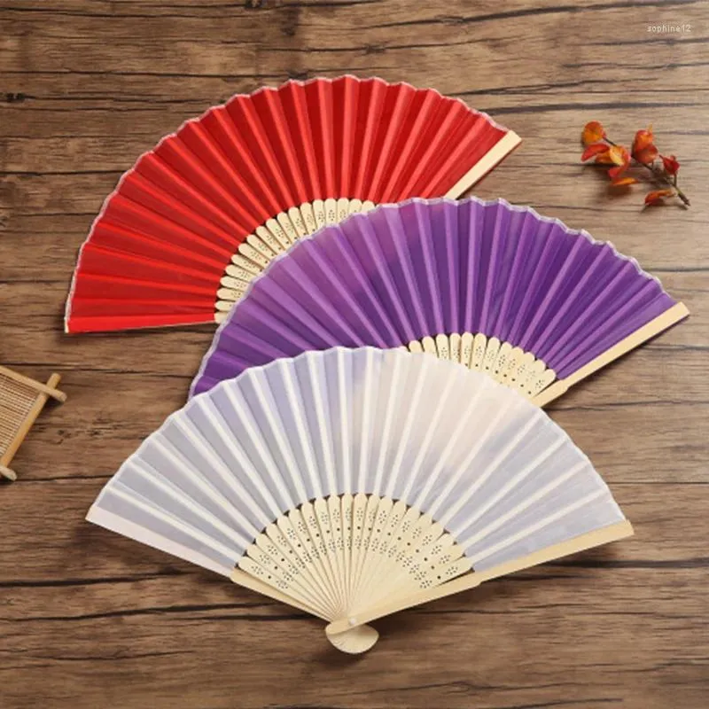 Decorative Figurines Silk Cloth Blank Chinese Folding Fan Wooden Bamboo Antiquity For Calligraphy Painting Home Decor