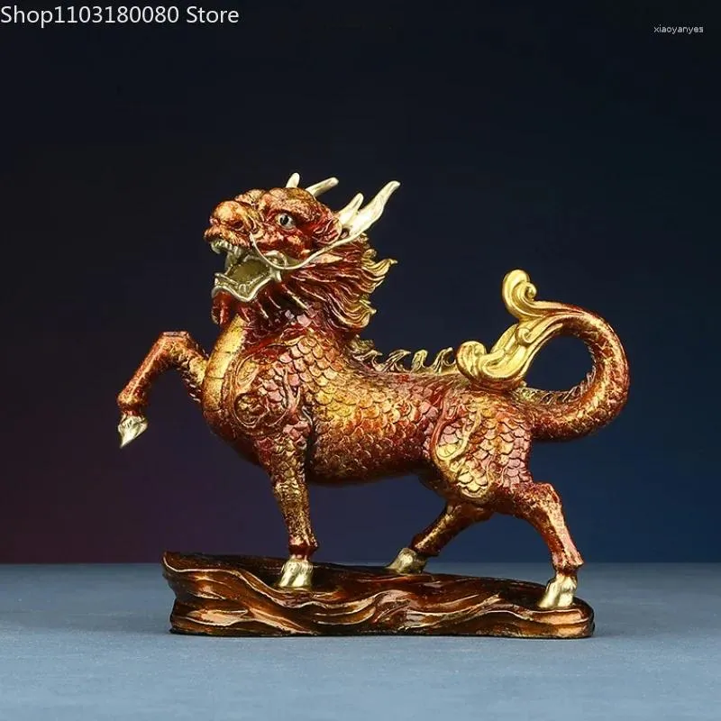 装飾的な置物20cm真鍮銅 "Fire Kirin"彫像中国の家の装飾リビングルームオフィスデスク装飾ラッキーギフト