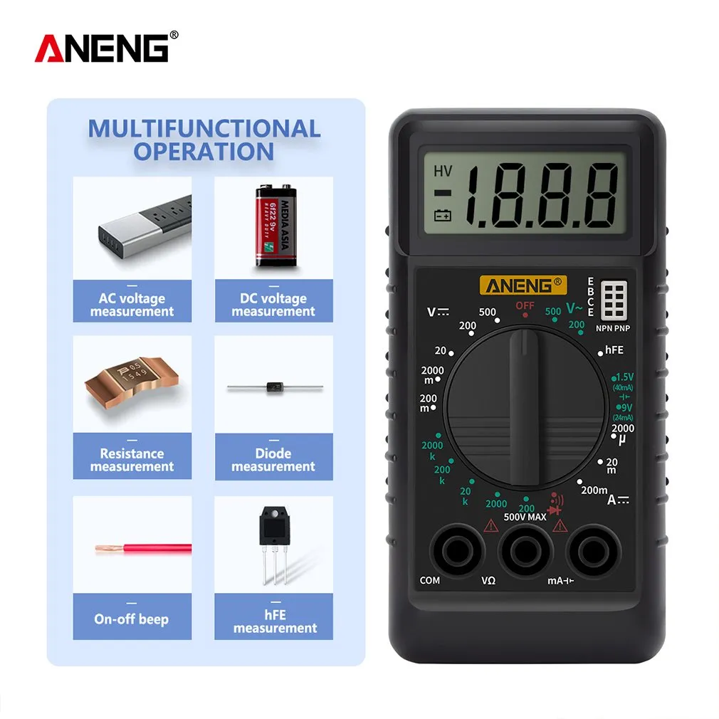 Compact Mini Multimeter Digital Mini Multimeter DT-182 Handheld Pocket Voltmeter Ammeter with ...