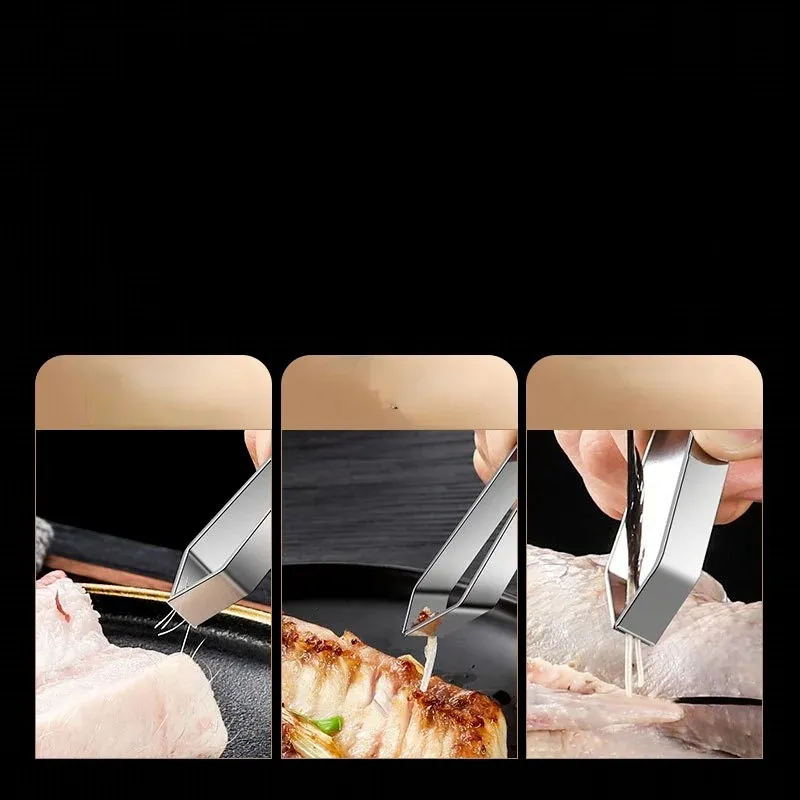 Stainless Steel Fishbone Meat Tweezers With Clip Removes Fishheads
